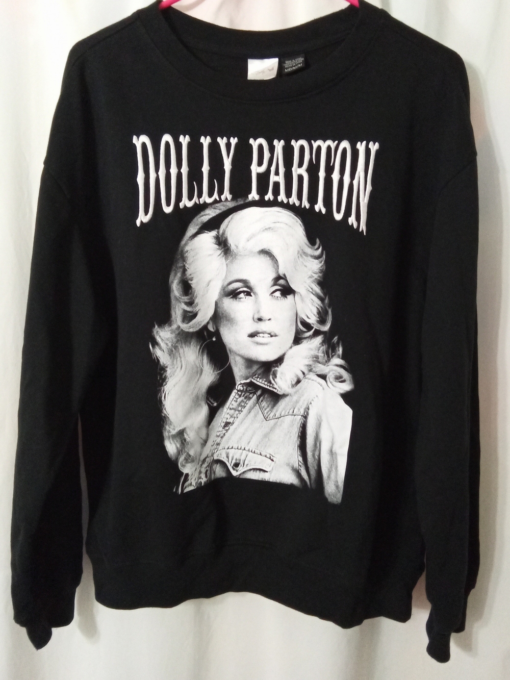 Dolly Parton Womens M Graphic Sweatshirt Black White Vintage Denim Jacket Wig